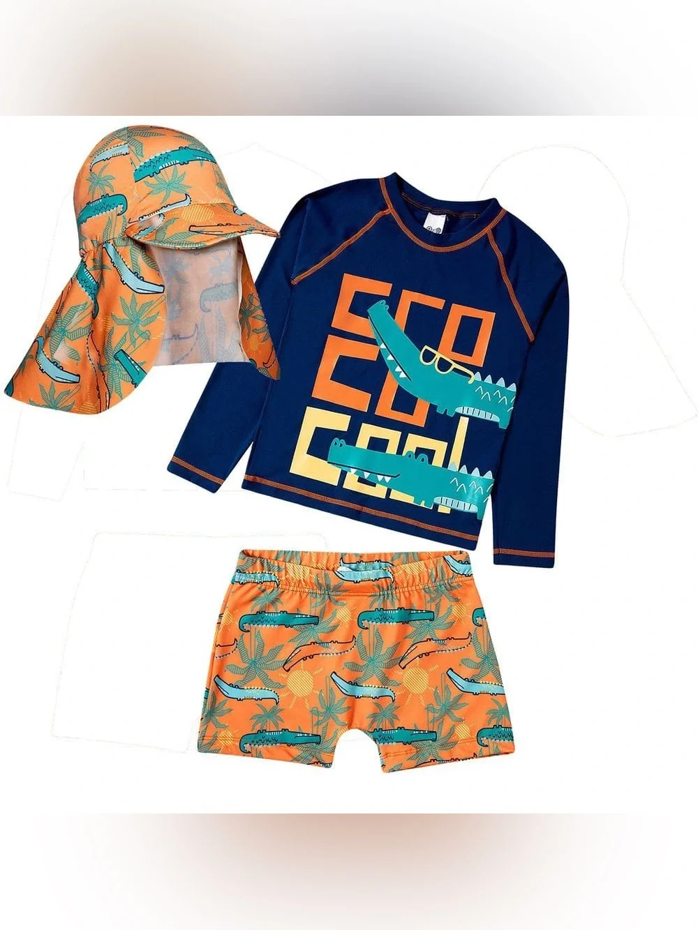 NWT. Tip Top. Boys 3 Piece Swim Set. Navy with Crocodiles. Size 6